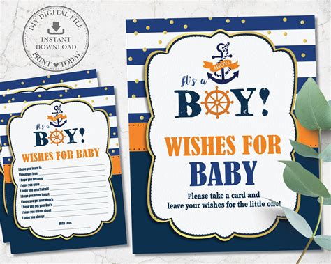 Writing thoughtful and considerate baby shower greeting card messages can help make your card special and choosing the best wishes for baby showers can help make your presence comforting and meaningful. Well Wishes for Baby Sign & Message Card, INSTANT DOWNLOAD, Ahoy It's a Boy Nautical Printable ...