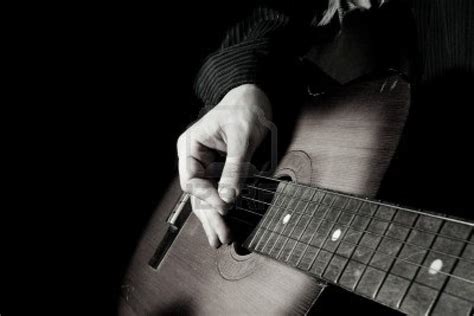 Black And White Image Of Man Playing Guitar White Image