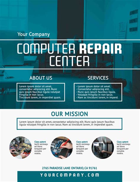 Our extensive range of templates has designs for every need—or, use your imagination to design from scratch. Computer Repair Center - Business Flyers