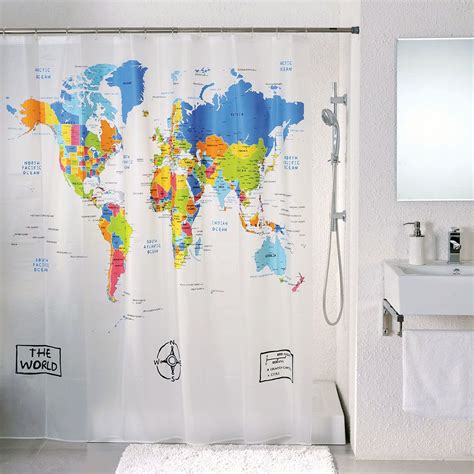 World Map Shower Curtain Waterproof Eco Friendly Bath Curtain