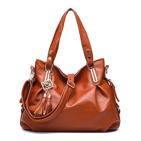 Women Faux Leather Tassel Soft Leather Handbag Solid Casual Crossbody