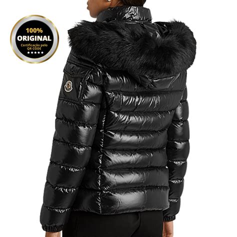 Moncler Preta Feminina Jaqueta Com Pluma De Ganso Nova E Capuz Pelinho