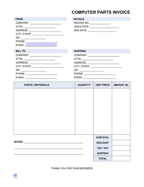Computer Parts Only Invoice Template Invoice Maker