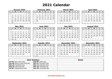 2021 Calendar Printable With Us Holidays