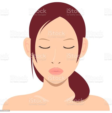Young Asian Woman Face Vector Illustration Kiss Face Closed Eyes Stock