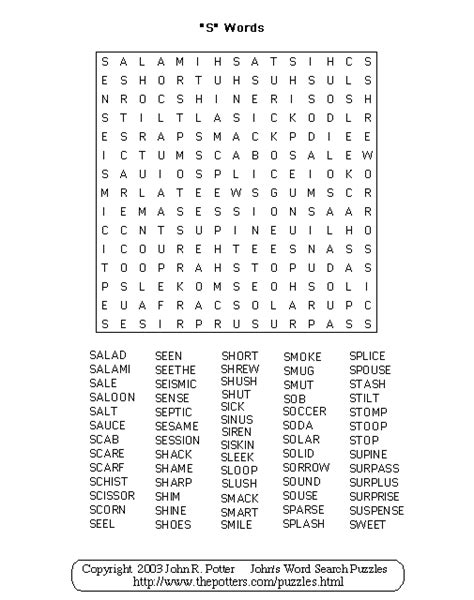 Johns Word Search Puzzles S Words