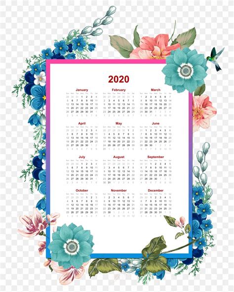 2020 Flower Yearly Calendar Downloadable Template Png 3976x4961px