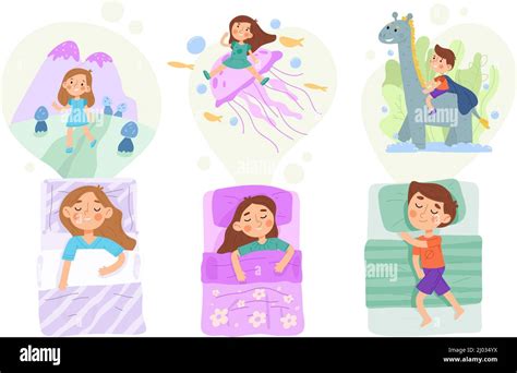 Child In Bed Fantasy World Bedtime Sleeping Kid Character Kids Night