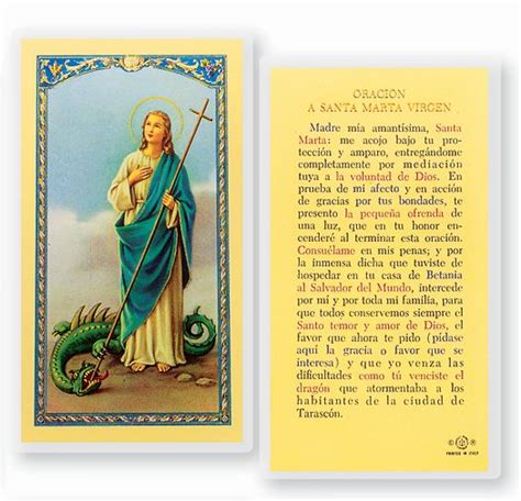 Oracion A Santa Marta Virgin Holy Card