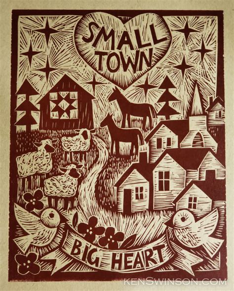 Small Town Big Heart Linocut