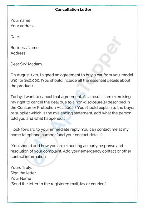 10 Cancellation Letter Template Format Sample Example