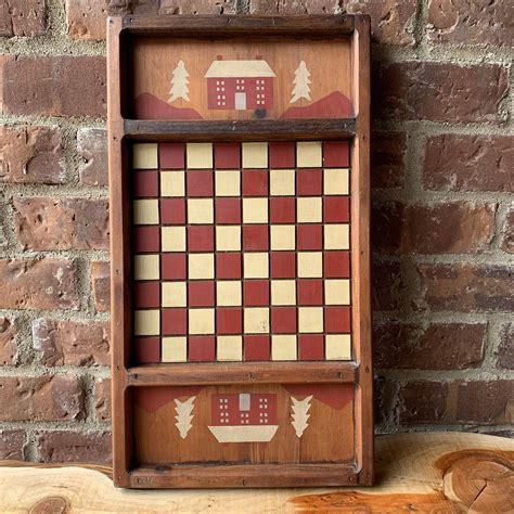 Vintage Primitive Style Wood Checkerboard Folk Art Board Etsy Tree