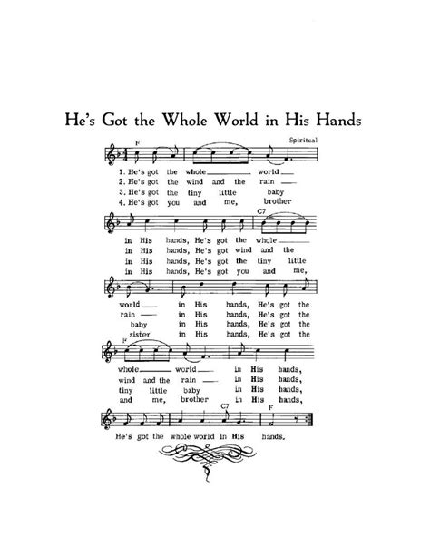 Hes Got The Whole World In His Hands Hymn Digital Sheet Music Art T