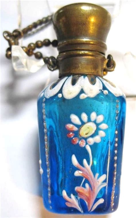 1800s Moser Bohemian Blue Glass Floral Enamel Chatelaine Perfume