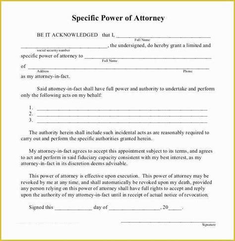 Special Power Of Attorney Template Free Of Power Of Attorney Templates