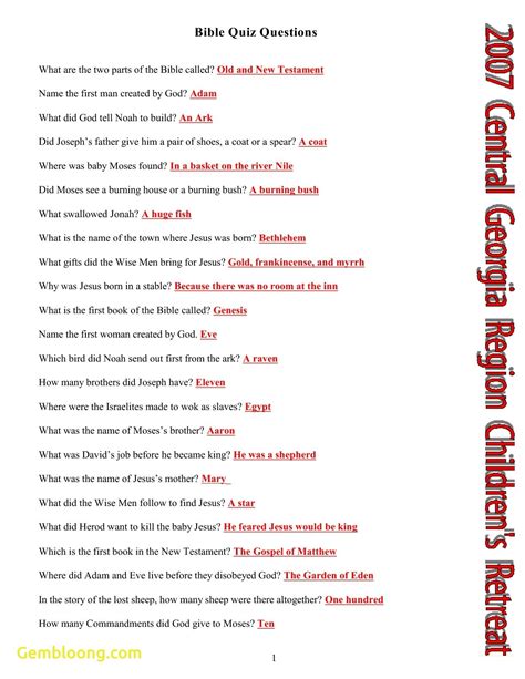 Bible Trivia Questions Printable