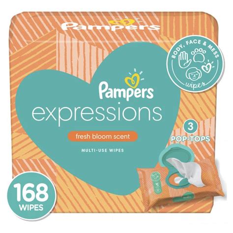 Pampers Baby Wipes Expressions Fresh Bloom Scent 3x Pop Top 168 Ct