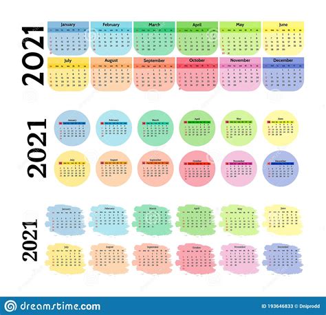 Calendario Para 2021 Aislado En Un Fondo Blanco Ilustración Del Vector Ilustración De Colorido