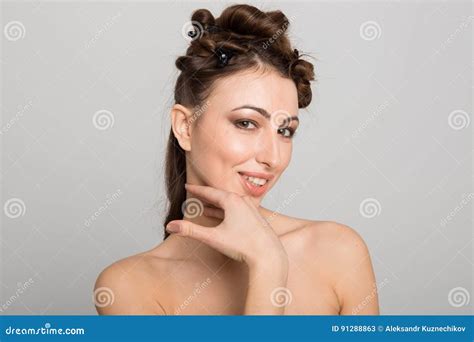 Portrait Of A Beautiful Brunette In Black Lingerie Stock Image Image Of Isolated Makeup 91288863