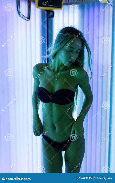 Neon Light And Woman Beautiful And Athletic Woman With Naked Healthy