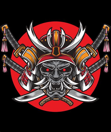 Samurai Helmet With Katana Sword Di 2020 Seni Gelap Seni Logo Keren