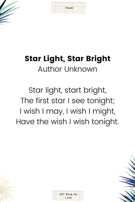 Star Light Star Bright Kids Poem In 2021 Short Poems For Kids Kids