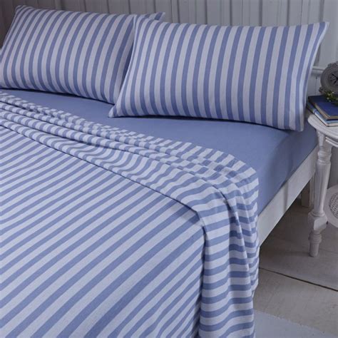 Flannelette Blue Brushed Cotton Stripe Sheet Set Tonys Textiles