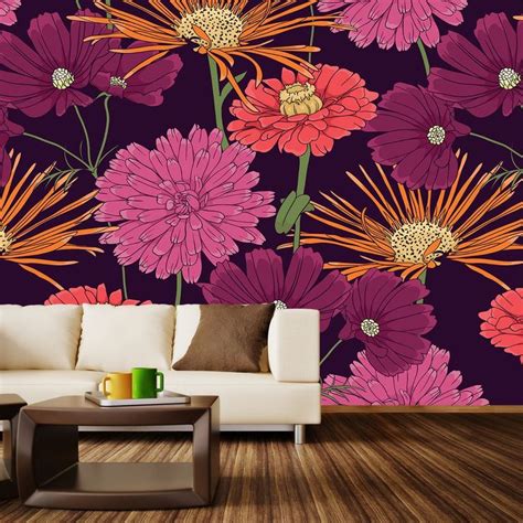 Bold Flower Blossoms Wall Mural Lavender Flowers Flower Mural