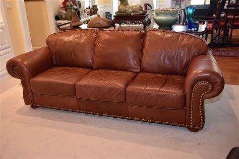 Companies Estate Sales Brown Leather Rolled Arm Sofa By Leather Center