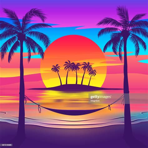 Tropical Beach At Sunset With Island High-Res Vector Graphic - Getty Images
