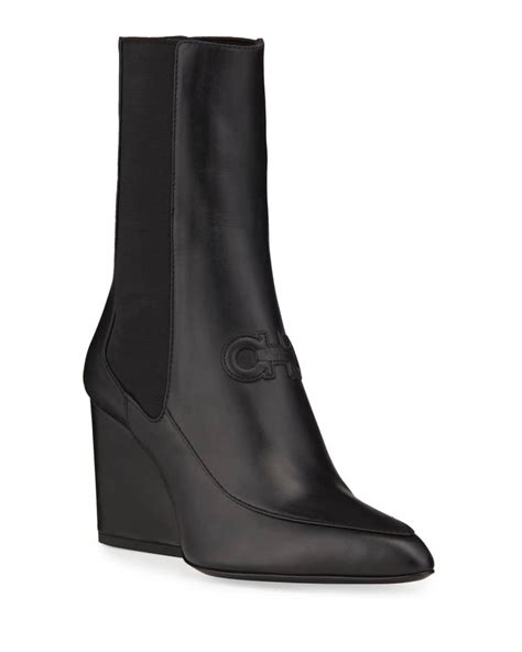 Ferragamo Marineo Gancini Leather Block Heel Booties Neiman Marcus