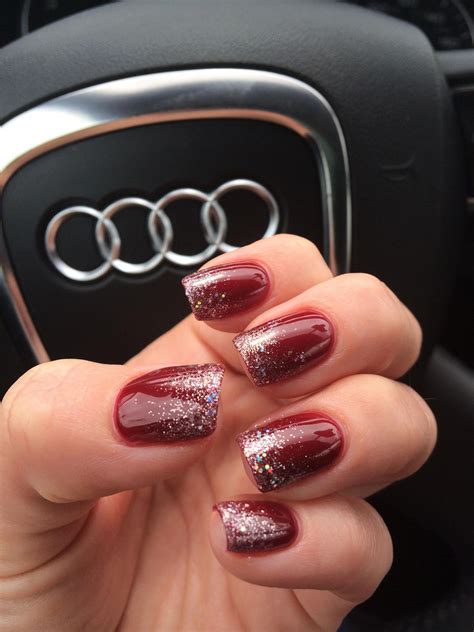 Dipped In Glitter A Subtle Silver Sparkle Ombré Over Burgundy Nails