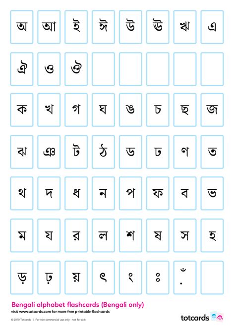 Free Bengali Alphabet Flashcards For Kids Totcards