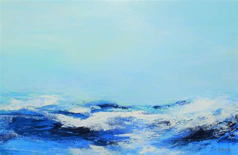 Ocean Waves Abstract Seascape Acrylic Painting On Canvas Minimalistic