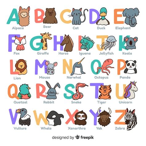 Desenho de coleção de animais alfabeto Vetor Premium