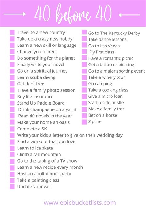 free printable 40 before 40 bucket list 40 unique bucket list ideas to accomplish before