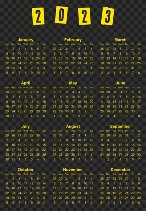 2023 Calendar Yellow Colour Png Citypng