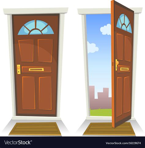 Cartoon Red Door Open And Closed Royalty Free Vector Image
