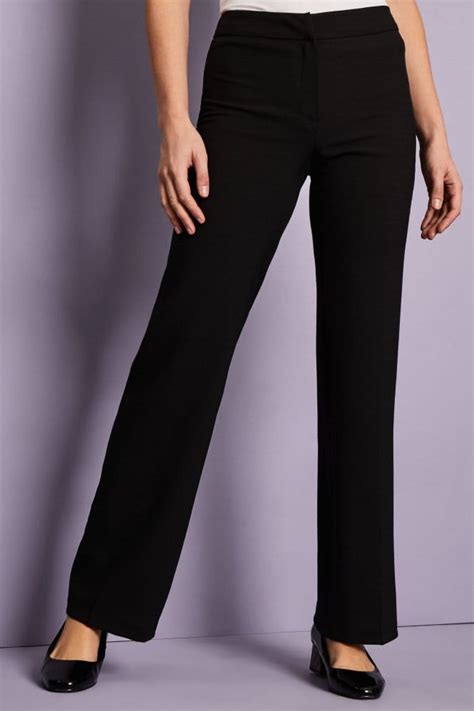 Womens Linen Blend Straight Leg Trousers Black