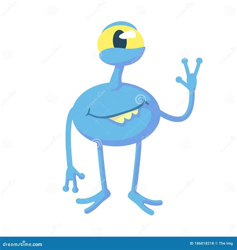 Smiling Blue Alien Flat Cartoon Vector Illustration Stock Vector