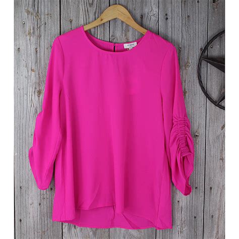 34 Gathered Sleeve Top Hot Pink