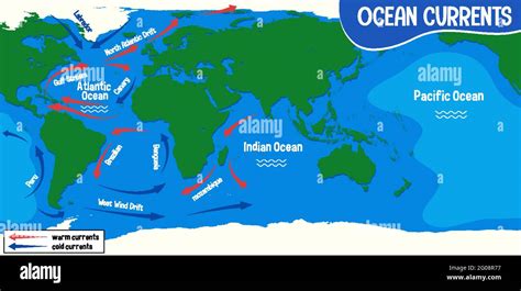 Las Corrientes Oceánicas En La Ilustración De Fondo Del Mapa Mundial
