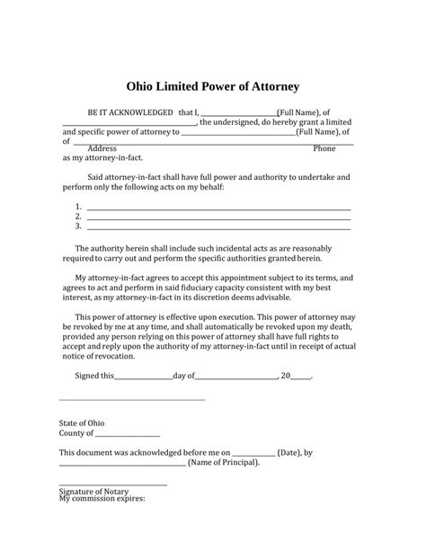Free Ohio Limited Power Of Attorney Form Pdf Word Eforms