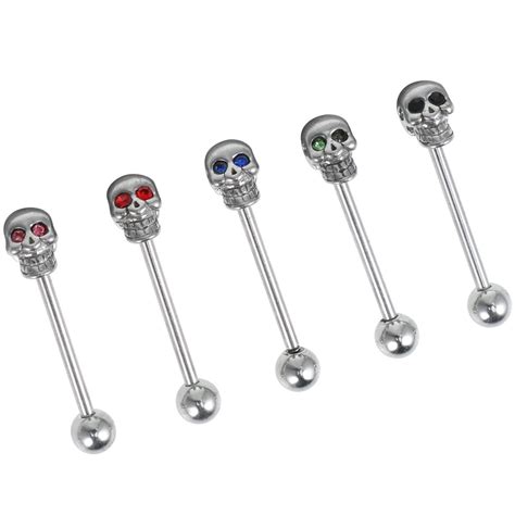 Stainless Steel Skull Ball Tongue Bars Rings Barbell Body Piercing