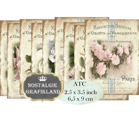 Shabby Chic French Roses Labels Atc Instant Download Digital Etsy