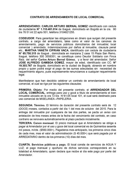 Contrato De Arrendamiento De Local Comercial By Julian Garcia Buendia