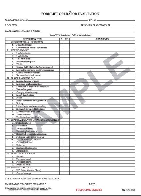 Printable Forklift Operator Evaluation Form Printable Word Searches