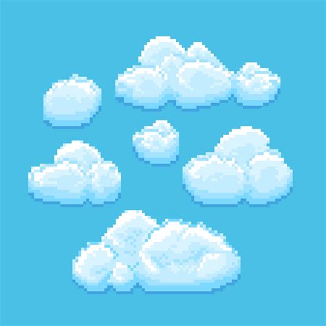 Sky With Clouds Vector Pixel Art Cloudscape Background For Retro Game