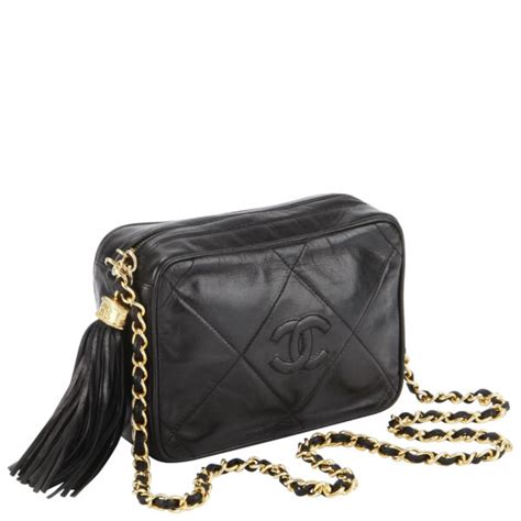 Chanel Vintage Fringe Quilted Leather Shoulder Bag Black Free Uk