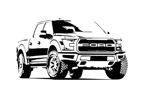 Ford F150 Outline Bandw Front Side View Vector Vectorized Print Ultra